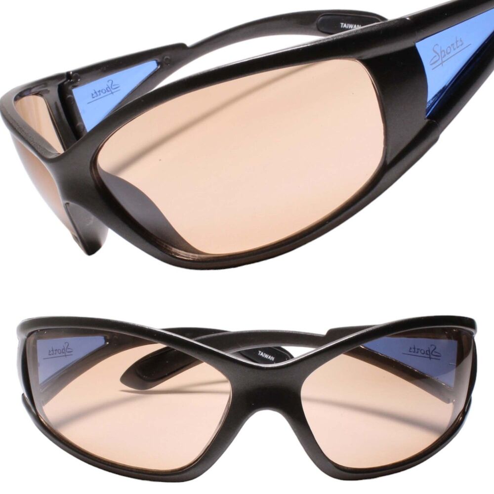 Classic Wrap Around Vintage Sporty Design Gray Sunglasses Brown Lens